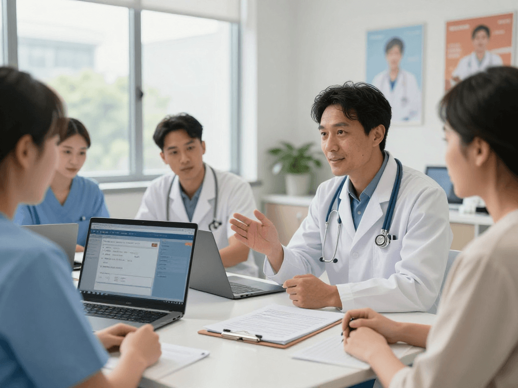 Healthcare professional discussing Datenschutz und Barrierefreiheit in Gesundheitswesen Arzt context.