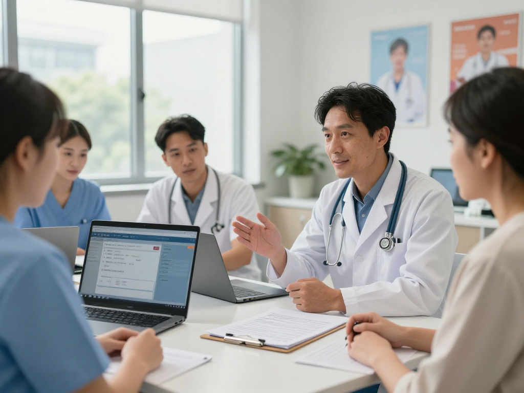 Healthcare professional discussing Datenschutz und Barrierefreiheit in Gesundheitswesen Arzt context.