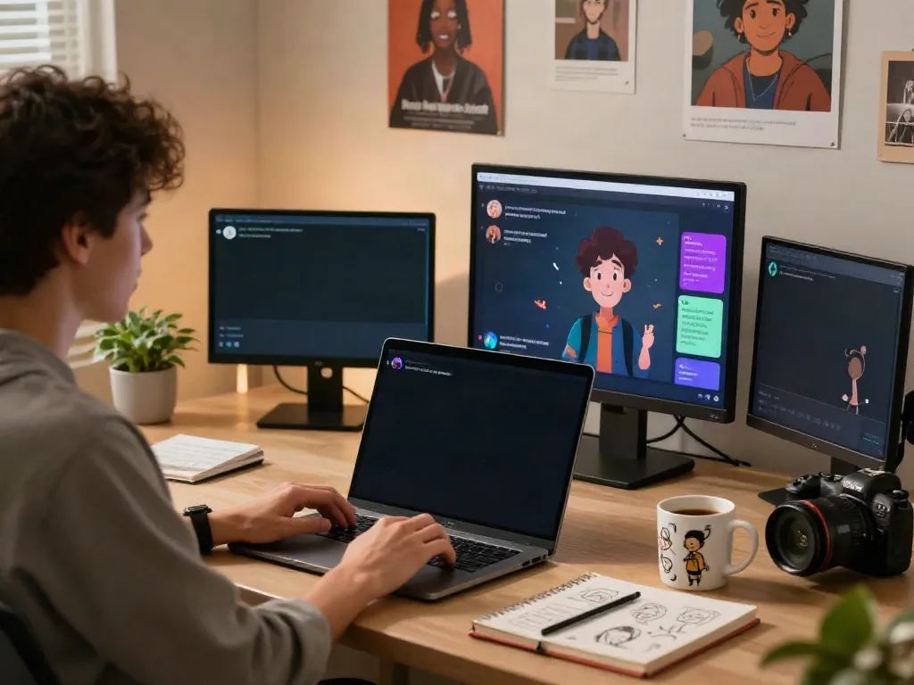 AI chat porn interface with engaging character interactions in a cozy workspace.