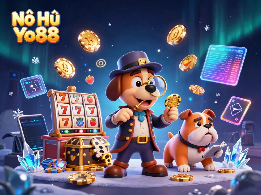 Spin to win with Nổ Hũ Yo88, featuring vibrant slot game characters and jackpot elements.
